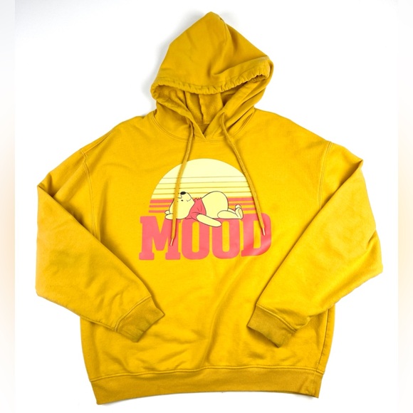 Women’s Distressed Winnie The Pooh Mood Yellow Hoodie Size Large - Picture 1 of 3